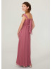 Off Shoulder Rosewood Pleated Chiffon Sweet Junior Bridesmaid Dress